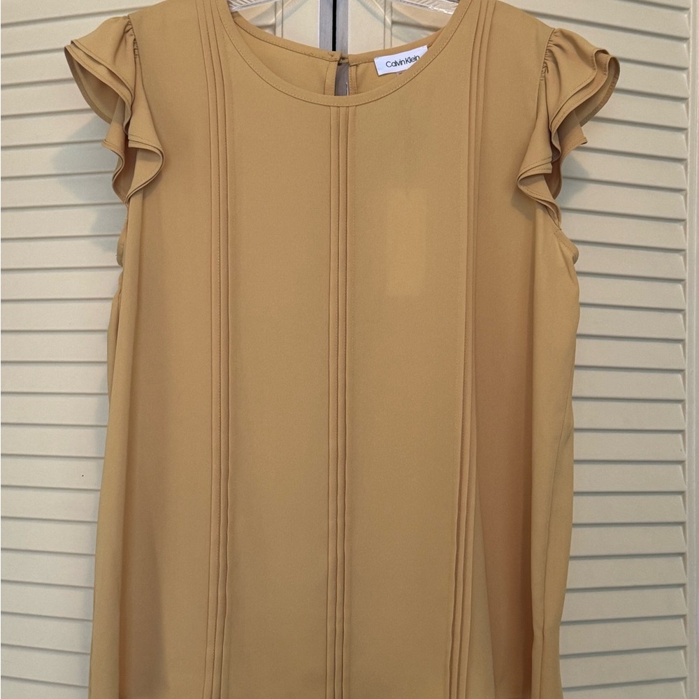 Calvin Klein Camel Ruffle Sleeve Blouse